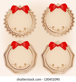 Abstract vintage labels set with bows vector illustration.