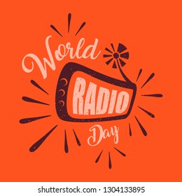 Abstract vintage letter World Radio Day for element design on the orange background. Vector idea of broadcasting and communication design. Vector illustration EPS.8 EPS.10