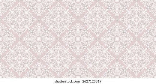 Abstract vintage light brown vector hand drawn seamless pattern with decorative whimsical rhombus motif. Ethnic pale potters pink ornament for textile design, wrapping paper, traditional surface