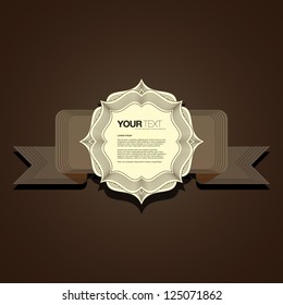 Abstract vintage logo style text box design vector with brown ribbon background