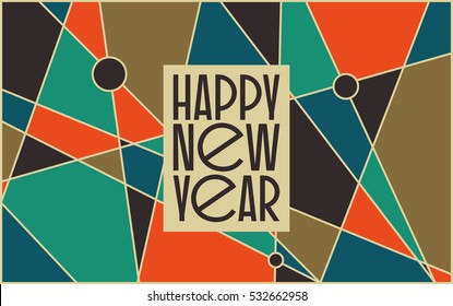 Abstract vintage mid century new yearâ??s card design. Abstract geometric space background.