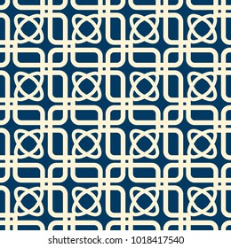 Abstract vintage minimalistic seamless pattern with connected repeating structure on blue background vector illustration