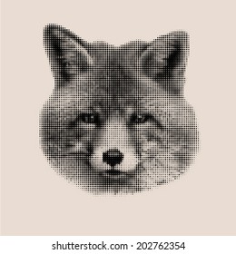  Abstract Vintage mosaic portrait of a cute red fox, isolated on white background. Mask of a wild beauty of the nature. Vector illustration.