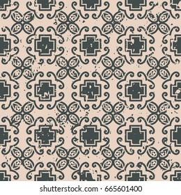 Abstract vintage ornamental pattern with fading and scratches, paint splashes. Vector template can be used for design of wallpaper, fabric, oilcloth, textile, wrapping paper and other design