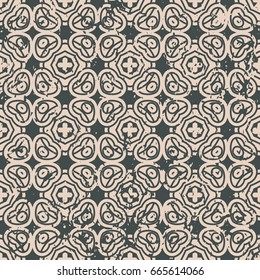 Abstract vintage ornamental pattern with fading and scratches, paint splashes. Vector template can be used for design of wallpaper, fabric, oilcloth, textile, wrapping paper and other design