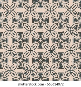 Abstract vintage ornamental pattern with fading and scratches, paint splashes. Vector template can be used for design of wallpaper, fabric, oilcloth, textile, wrapping paper and other design