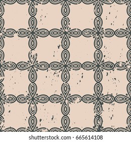 Abstract vintage ornamental pattern with fading and scratches, paint splashes. Vector template can be used for design of wallpaper, fabric, oilcloth, textile, wrapping paper and other design