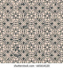 Abstract vintage ornamental pattern with fading and scratches, paint splashes. Vector template can be used for design of wallpaper, fabric, oilcloth, textile, wrapping paper and other design