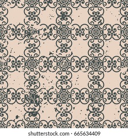 Abstract vintage ornamental pattern with fading and scratches, paint splashes. Vector template can be used for design of wallpaper, fabric, oilcloth, textile, wrapping paper and other design