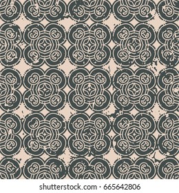 Abstract vintage ornamental pattern with fading and scratches, paint splashes. Vector template can be used for design of wallpaper, fabric, oilcloth, textile, wrapping paper and other design