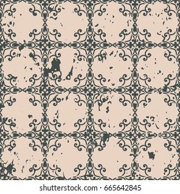 Abstract vintage ornamental pattern with fading and scratches, paint splashes. Vector template can be used for design of wallpaper, fabric, oilcloth, textile, wrapping paper and other design