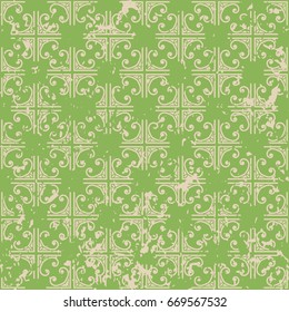Abstract vintage ornamental pattern with fading and scratches, paint splashes. Vector template can be used for design of wallpaper, fabric, oilcloth, textile, wrapping paper and other design