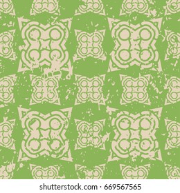 Abstract vintage ornamental pattern with fading and scratches, paint splashes. Vector template can be used for design of wallpaper, fabric, oilcloth, textile, wrapping paper and other design