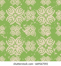 Abstract vintage ornamental pattern with fading and scratches, paint splashes. Vector template can be used for design of wallpaper, fabric, oilcloth, textile, wrapping paper and other design