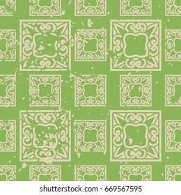 Abstract vintage ornamental pattern with fading and scratches, paint splashes. Vector template can be used for design of wallpaper, fabric, oilcloth, textile, wrapping paper and other design