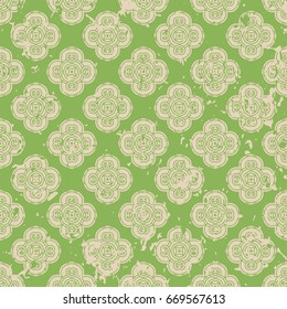 Abstract vintage ornamental pattern with fading and scratches, paint splashes. Vector template can be used for design of wallpaper, fabric, oilcloth, textile, wrapping paper and other design