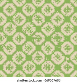 Abstract vintage ornamental pattern with fading and scratches, paint splashes. Vector template can be used for design of wallpaper, fabric, oilcloth, textile, wrapping paper and other design