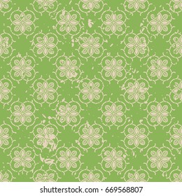 Abstract vintage ornamental pattern with fading and scratches, paint splashes. Vector template can be used for design of wallpaper, fabric, oilcloth, textile, wrapping paper and other design