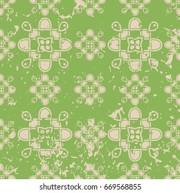 Abstract vintage ornamental pattern with fading and scratches, paint splashes. Vector template can be used for design of wallpaper, fabric, oilcloth, textile, wrapping paper and other design