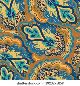 Resumen de patrones psicodélicos ornamentales vintage con motivos vegetales.