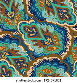 Abstract vintage ornamental psychedelic pattern with plant motifs.