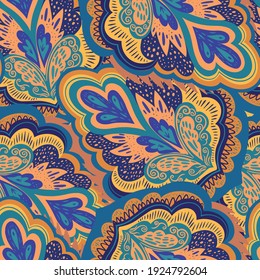 Abstract vintage ornamental psychedelic pattern with plant motifs.