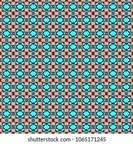 Abstract vintage pattern with decorative tiles pattern. Vector oriental style in blue, red and white colors. Seamless pattern in ethnic traditional style.