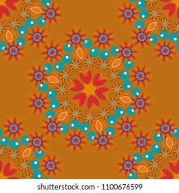 Abstract vintage pattern with decorative tiles pattern. Raster oriental style in neutral, violet and blue colors. Seamless pattern in ethnic traditional style.