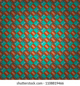 Abstract vintage pattern with decorative tiles pattern. Vector oriental style in red, brown and blue colors. Seamless pattern in ethnic traditional style.