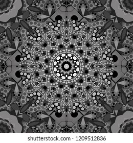 Abstract vintage pattern with decorative tiles pattern. Vector oriental style in white, gray and black colors. Seamless pattern in ethnic traditional style.