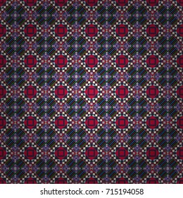 Abstract vintage pattern with decorative tiles pattern. Vector oriental style in blue, violet and red colors. Seamless pattern in ethnic traditional style.