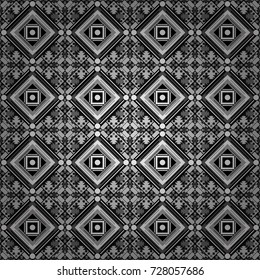 Abstract vintage pattern with decorative tiles pattern. Vector oriental style in gray, black and white colors. Seamless pattern in ethnic traditional style.