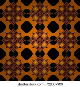 Abstract vintage pattern with decorative tiles pattern. Vector oriental style in black, brown and orange colors. Seamless pattern in ethnic traditional style.
