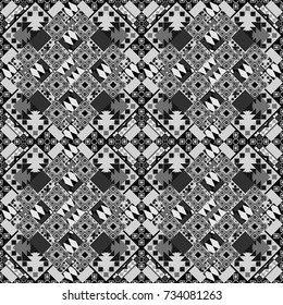 Abstract vintage pattern with decorative tiles pattern. Vector oriental style in white, gray and black colors. Seamless pattern in ethnic traditional style.