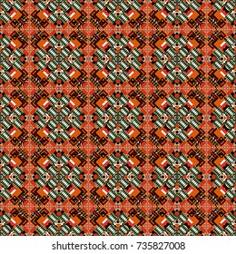 Abstract vintage pattern with decorative tiles pattern. Vector oriental style in orange, gray and black colors. Seamless pattern in ethnic traditional style.