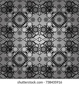 Abstract vintage pattern with decorative tiles pattern. Vector oriental style in gray, black and white colors. Seamless pattern in ethnic traditional style.