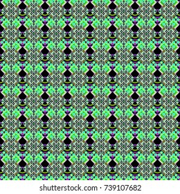 Abstract vintage pattern with decorative tiles pattern. Vector oriental style in green, black and white colors. Seamless pattern in ethnic traditional style.
