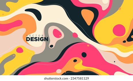 Abstract vintage poster with hand drawn smooth shapes, lines and spots. Trendy simple banner design. Organic colorful vector background