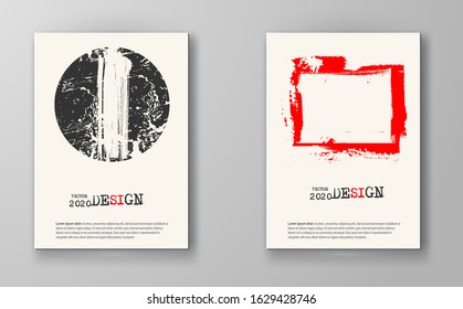 Abstract vintage poster set. Simple style brochure.Grunge black and red distress texture. Vector illustration.