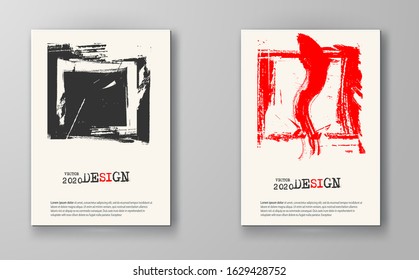Abstract vintage poster set. Simple style brochure.Grunge black and red distress texture. Vector illustration.