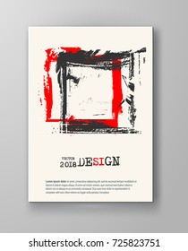 Abstract vintage poster. Simple style brochure.Grunge black red and white distress texture. Vector illustration.
