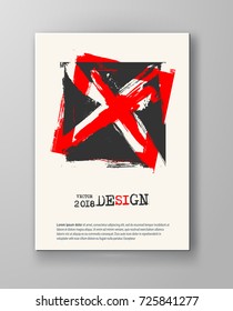 Abstract vintage poster. Simple style brochure.Grunge black red and white distress texture. Vector illustration.