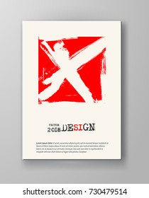 Abstract vintage poster. Simple style brochure.Grunge red and white distress texture. Vector illustration.