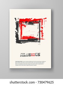 Abstract vintage poster. Simple style brochure.Grunge black red and white distress texture. Vector illustration.