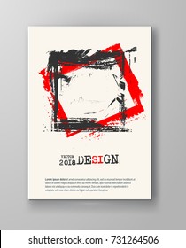 Abstract vintage poster. Simple style brochure.Grunge black red and white distress texture. Vector illustration.