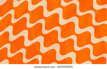 Abstract Vintage Retro 60s 70s Aesthetic Wave Shapes Pattern Vector Background Dotted Color Halftone Print Texture