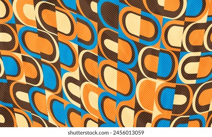 Abstract Vintage Retro 60s 70s Aesthetic Geometric Shapes Pattern Vector Background Dotted Color Halftone Print Texture