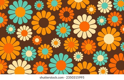 Abstract Vintage Retro Flower Pattern Wallpaper Ben Day Dots