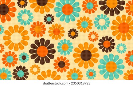 Abstract Vintage Retro Flower Pattern Wallpaper Ben Day Dots