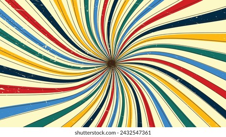 Abstract vintage retro sunburst swirl colorful with grunge and outline effect, background template banner business social media advertising